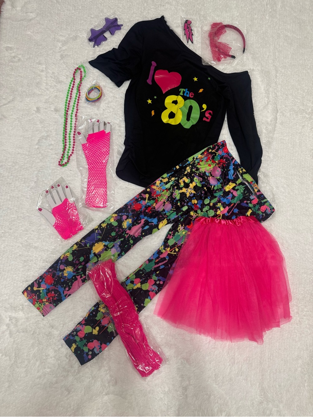 New Med 80s costume outfit shirt leggings accessories top neon